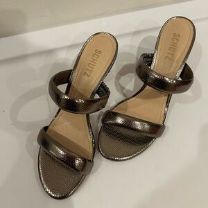 Schutz Black Metallic Heeled Sandals